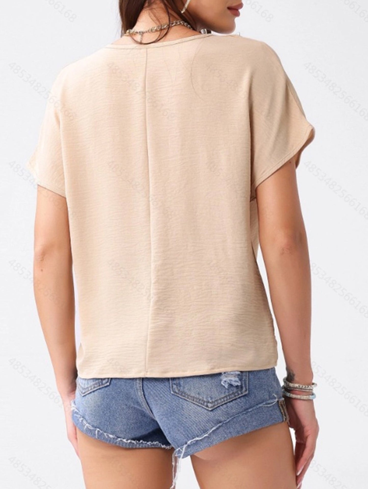 V-Neck Loose Fit Short Sleeve Button-Up T-Shirt ??Casual Women's Summer Top