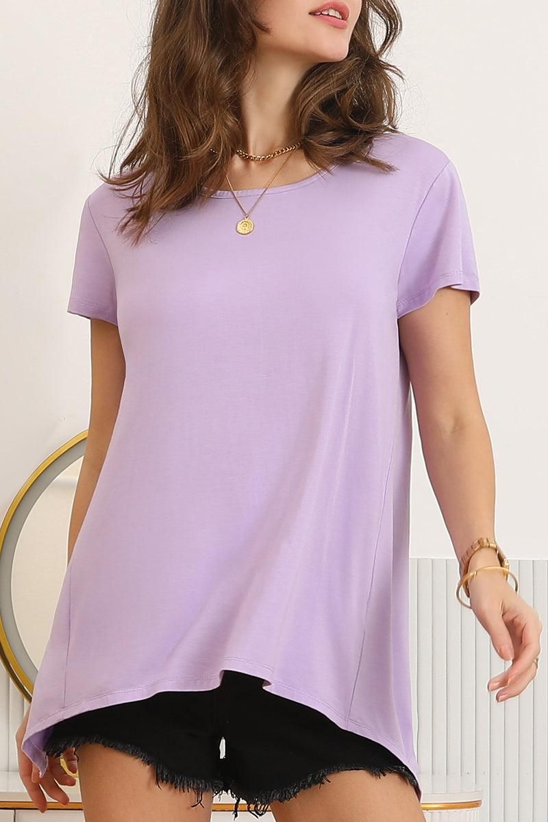 ROUND NECK SOFT MODAL OPEN-BACK T SHIRT TOP - Doublju