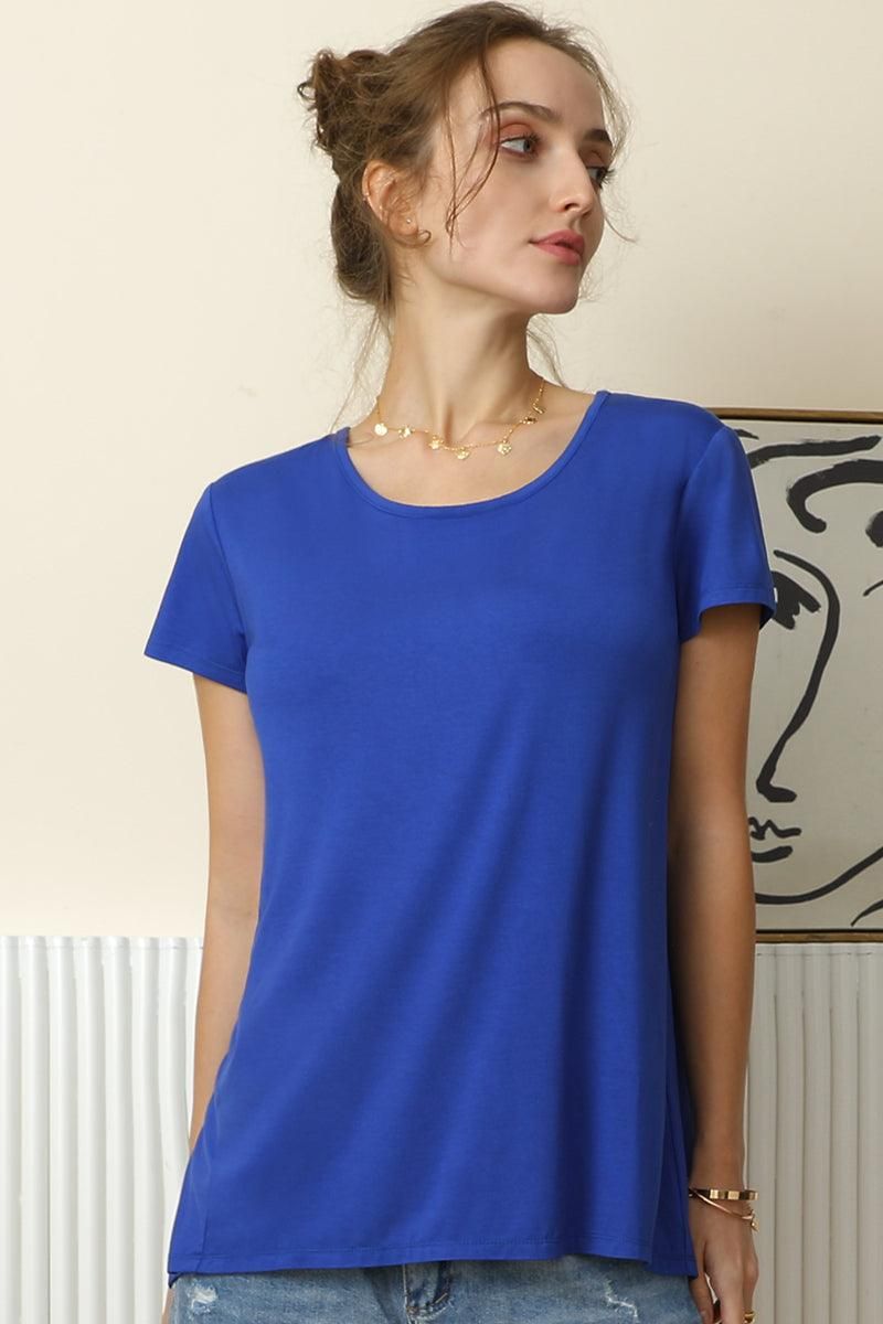 ROUND NECK SOFT MODAL OPEN-BACK T SHIRT TOP - Doublju