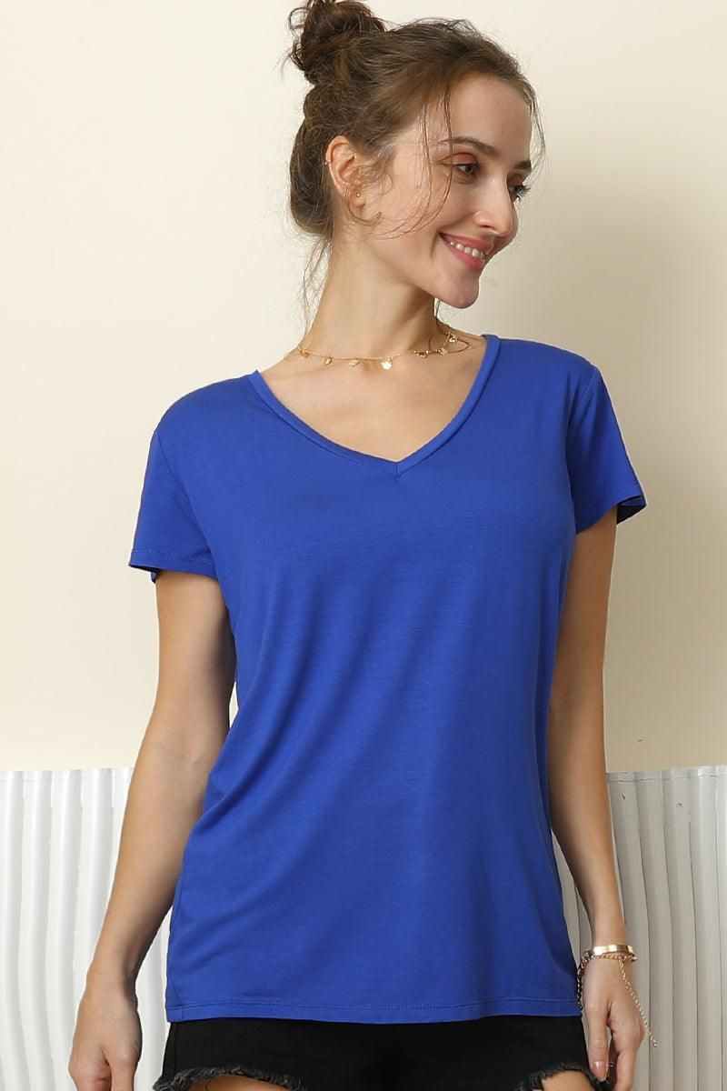 V NECK SOFT MODAL SHORT SLEEVE T SHIRT TOP - Doublju