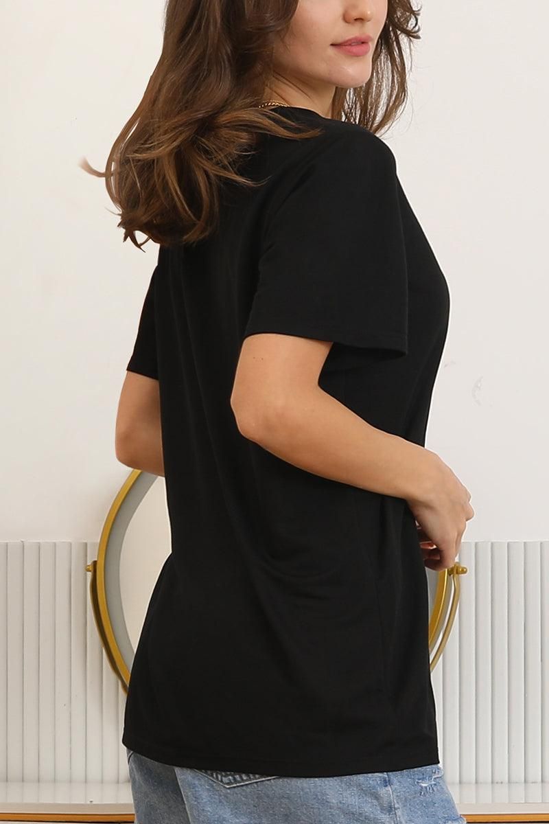 SCOOP NECK SHORT SLEEVE COOL T SHIRT TOP - Doublju