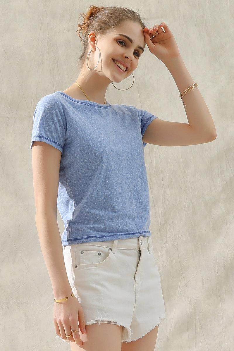 ROUND NECK T SHIRT TUNIC SHORT TOP - Doublju