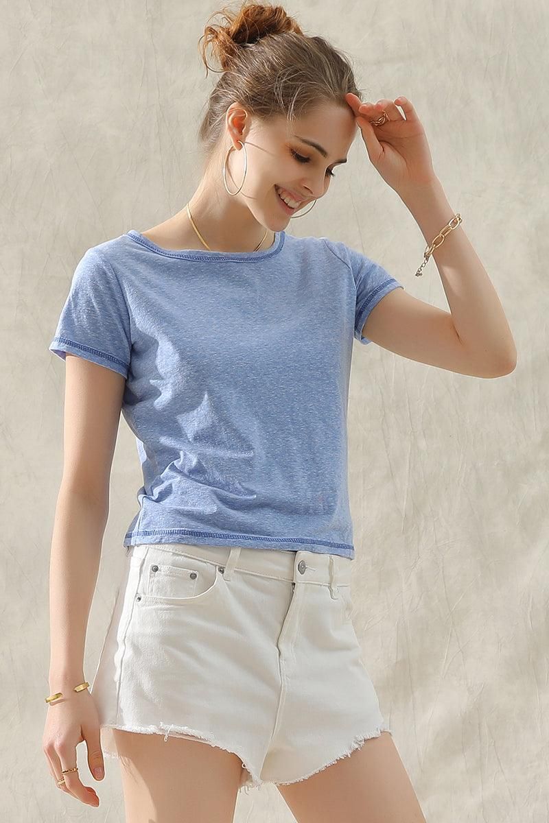 ROUND NECK T SHIRT TUNIC SHORT TOP - Doublju