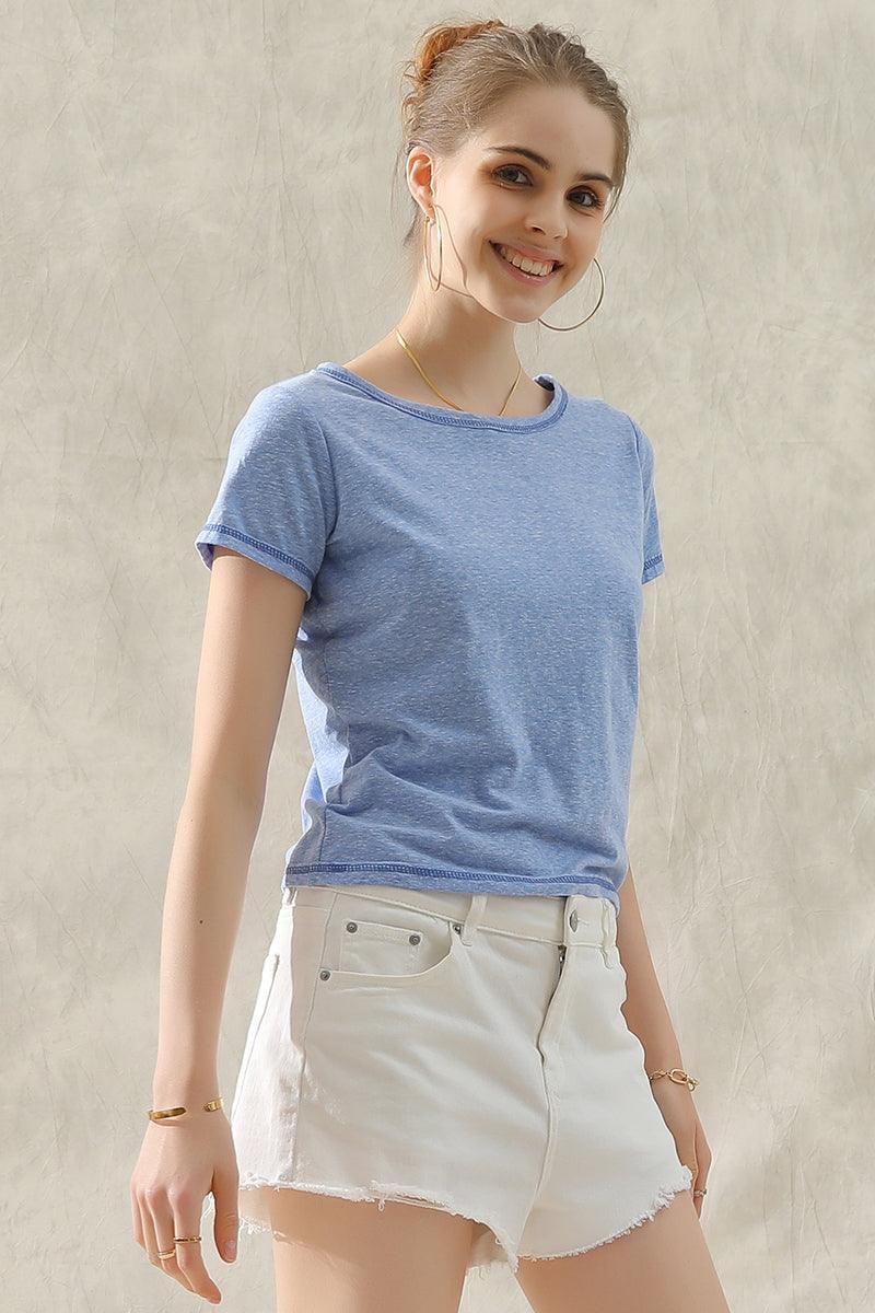 ROUND NECK T SHIRT TUNIC SHORT TOP - Doublju