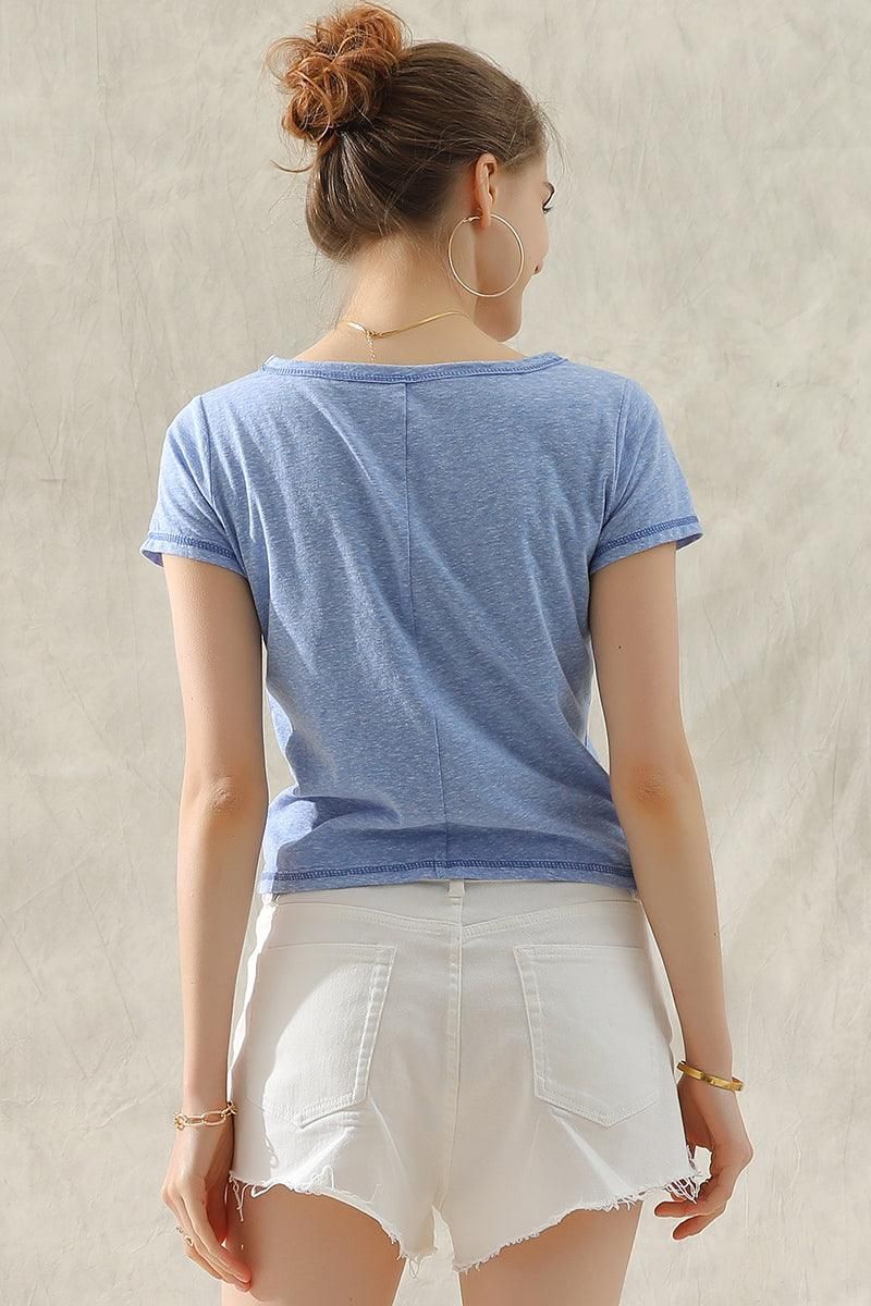 ROUND NECK T SHIRT TUNIC SHORT TOP - Doublju
