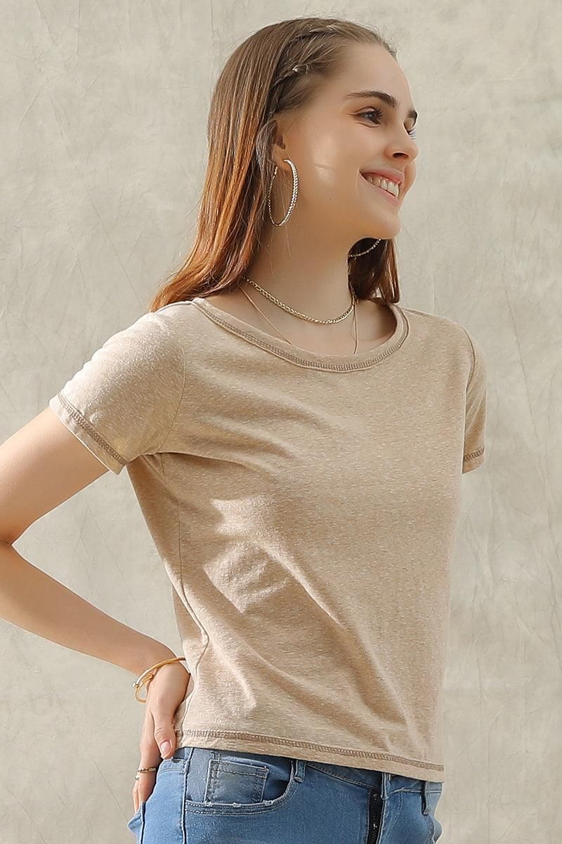 ROUND NECK T SHIRT TUNIC SHORT TOP - Doublju