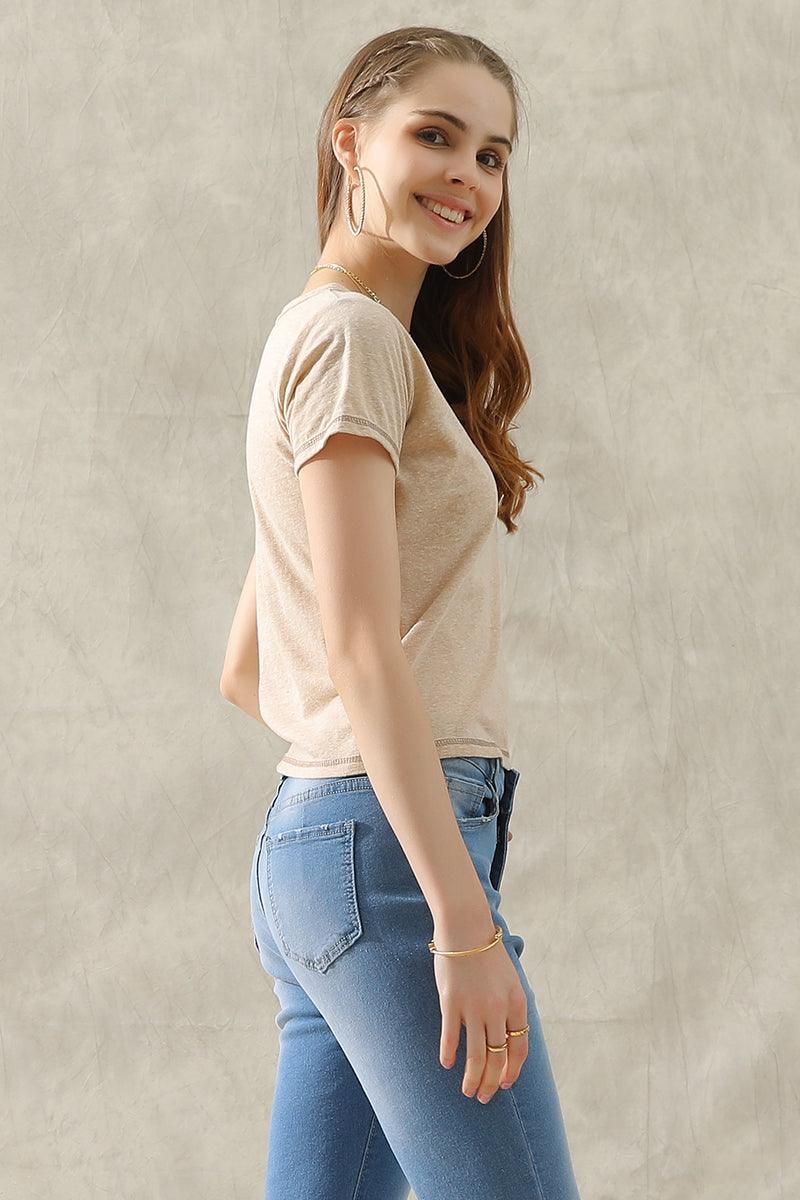 ROUND NECK T SHIRT TUNIC SHORT TOP - Doublju