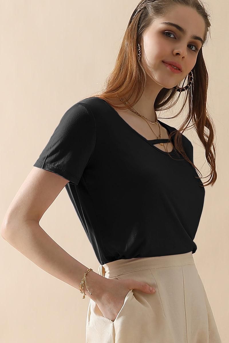 ROUND NECK SOFT MODAL SHORT SLEEVE T SHIRT TOP - Doublju