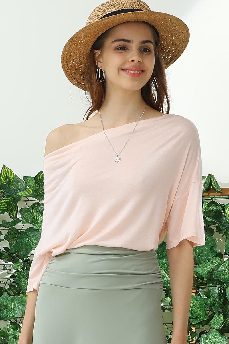 COWL NECK SHORT SLEEVE T SHIRT TOP - Doublju