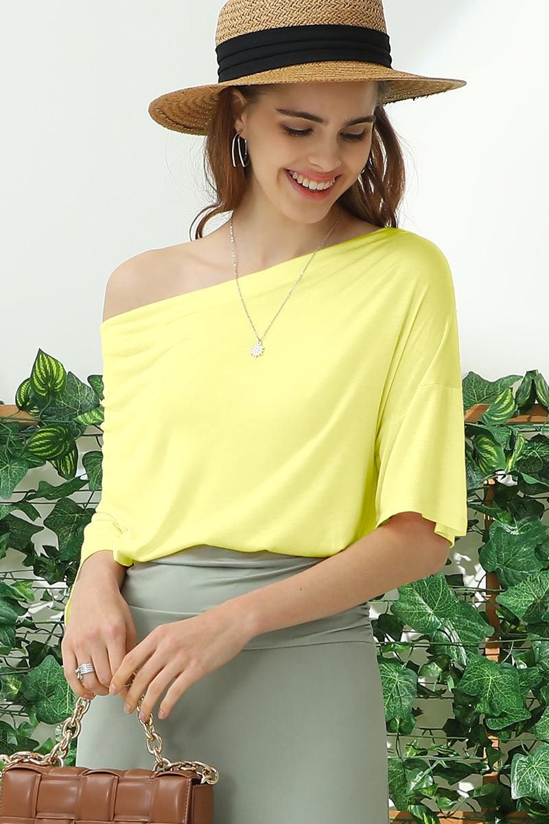 COWL NECK SHORT SLEEVE T SHIRT TOP - Doublju