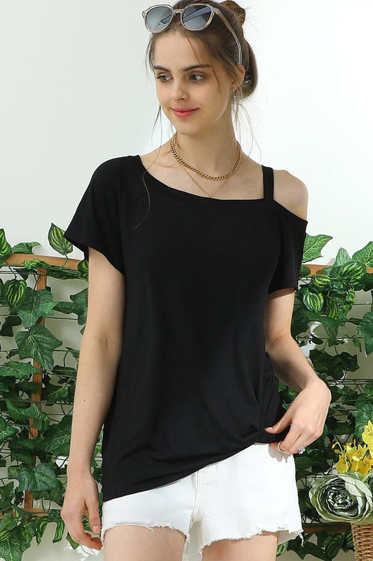 BOAT NECK MODAL SHORT SLEEVE T SHIRT TOP - Doublju