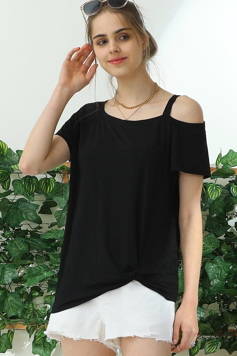 BOAT NECK MODAL SHORT SLEEVE T SHIRT TOP - Doublju