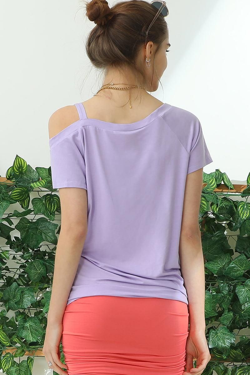 BOAT NECK MODAL SHORT SLEEVE T SHIRT TOP - Doublju