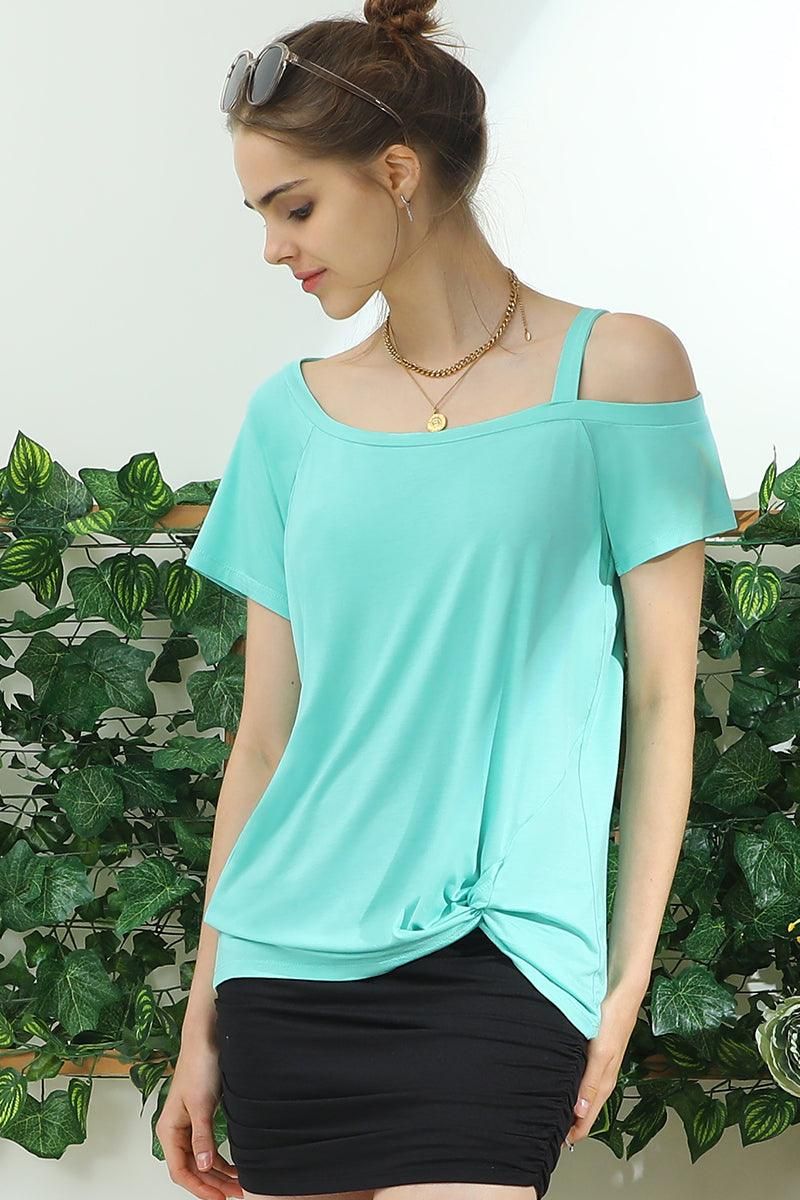BOAT NECK MODAL SHORT SLEEVE T SHIRT TOP - Doublju