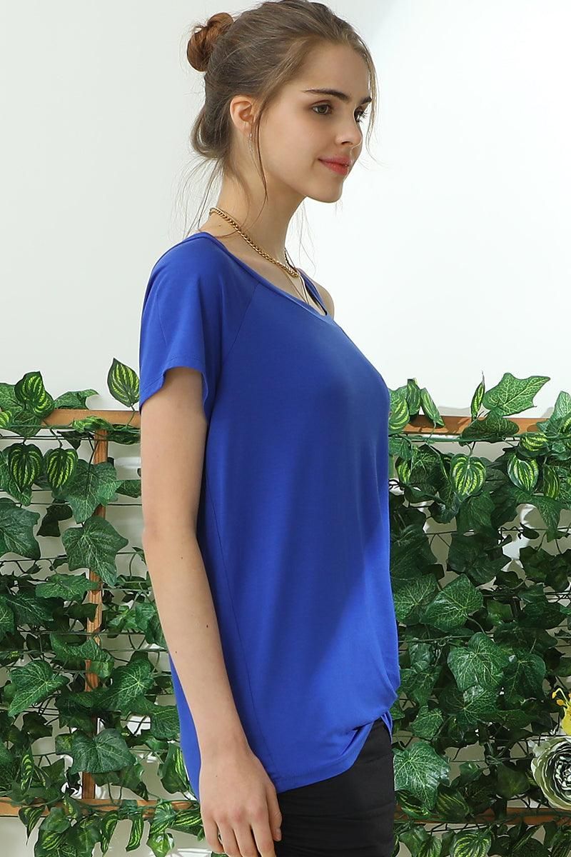 BOAT NECK MODAL SHORT SLEEVE T SHIRT TOP - Doublju