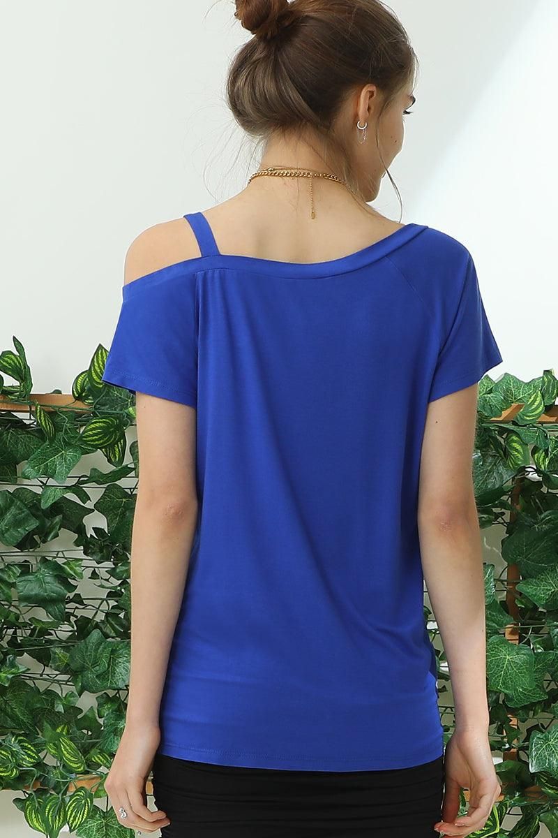 BOAT NECK MODAL SHORT SLEEVE T SHIRT TOP - Doublju