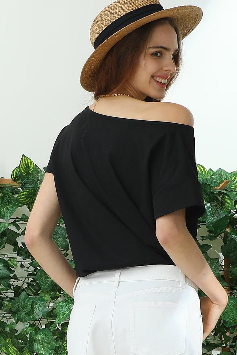 ROUND NECK SHORT SLEEVE T SHIRT TUNIC CASUAL TOP - Doublju