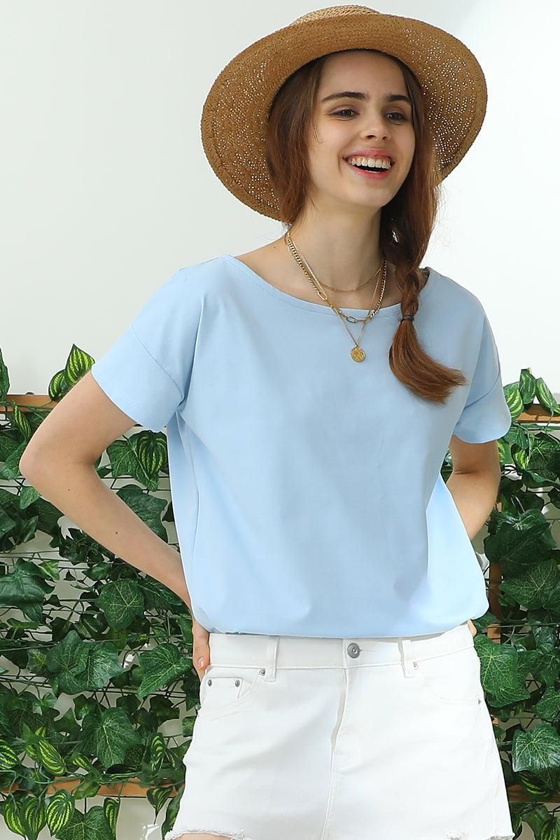 ROUND NECK SHORT SLEEVE T SHIRT TUNIC CASUAL TOP - Doublju