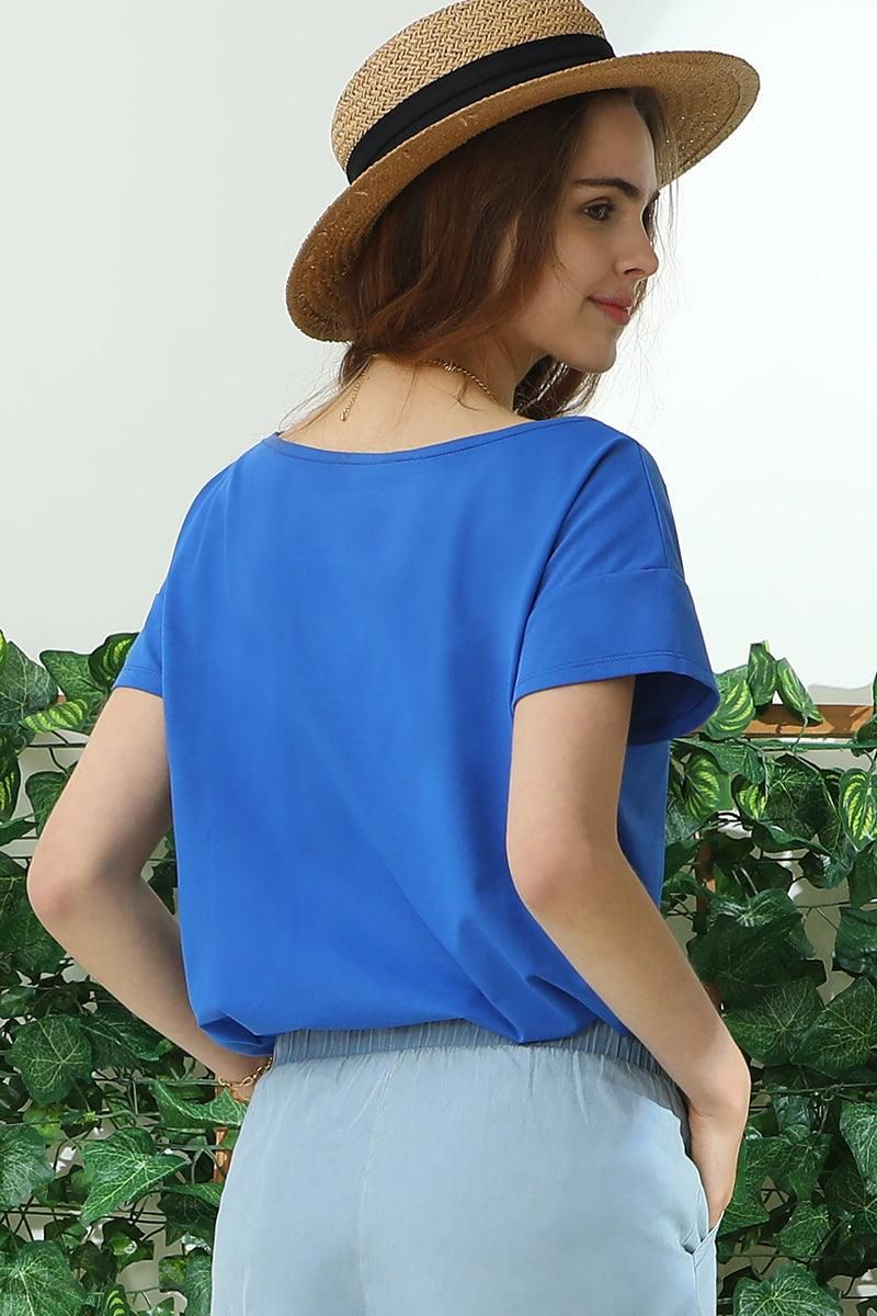 ROUND NECK SHORT SLEEVE T SHIRT TUNIC CASUAL TOP - Doublju