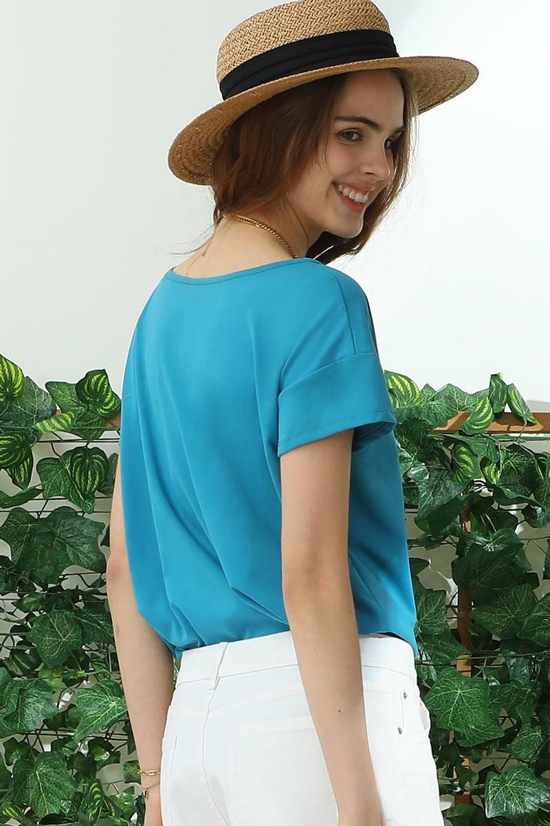 ROUND NECK SHORT SLEEVE T SHIRT TUNIC CASUAL TOP - Doublju