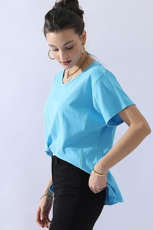 LOOSE FIT ROUND NECK SHORT SLEEVE T SHIRT TOP - Doublju