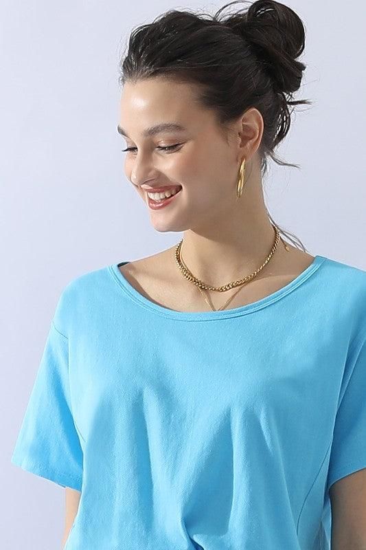 LOOSE FIT ROUND NECK SHORT SLEEVE T SHIRT TOP - Doublju