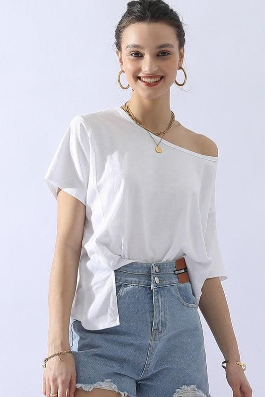 LOOSE FIT ROUND NECK SHORT SLEEVE T SHIRT TOP - Doublju