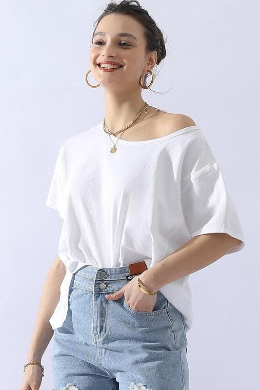 LOOSE FIT ROUND NECK SHORT SLEEVE T SHIRT TOP - Doublju