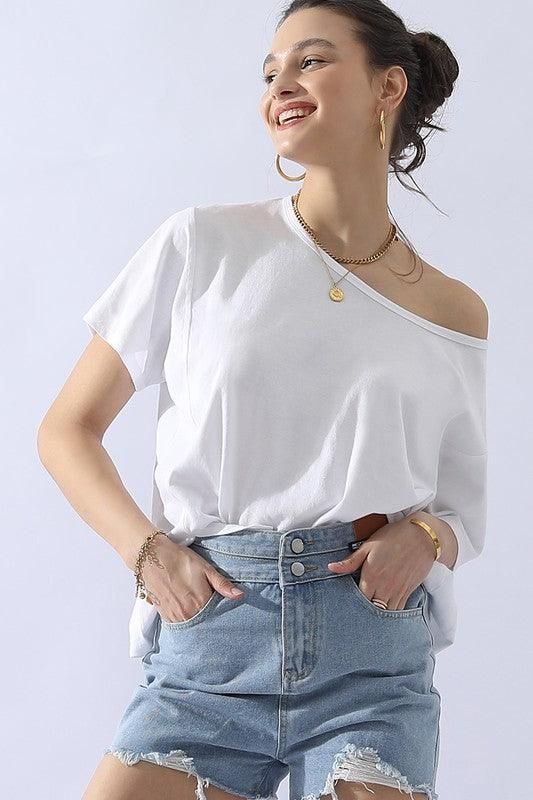 LOOSE FIT ROUND NECK SHORT SLEEVE T SHIRT TOP - Doublju