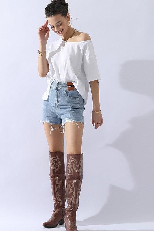 LOOSE FIT ROUND NECK SHORT SLEEVE T SHIRT TOP - Doublju