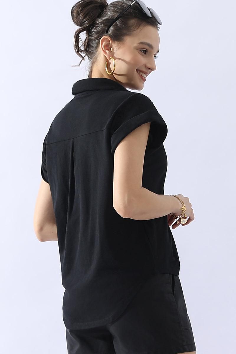 JOHNNY COLLARS BUTTON CLOSER SHORT SLEEVE TOP - Doublju