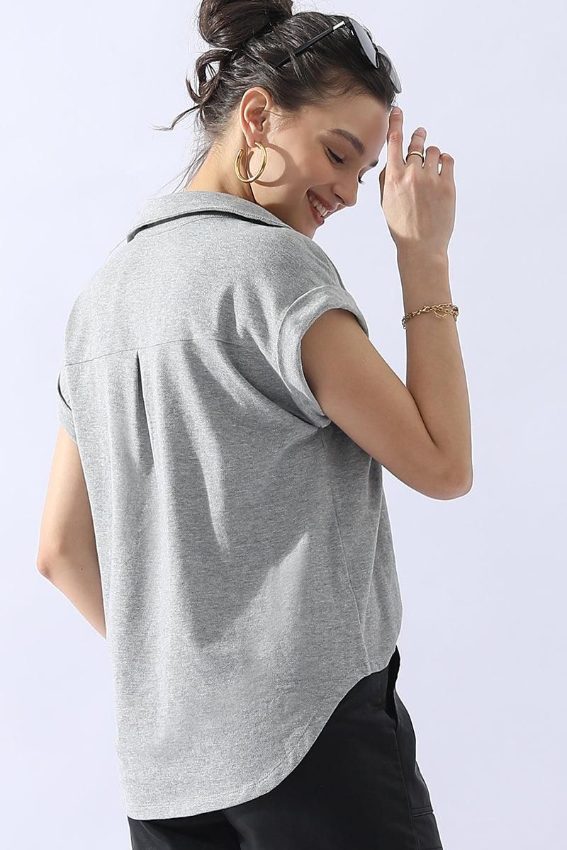 JOHNNY COLLARS BUTTON CLOSER SHORT SLEEVE TOP - Doublju