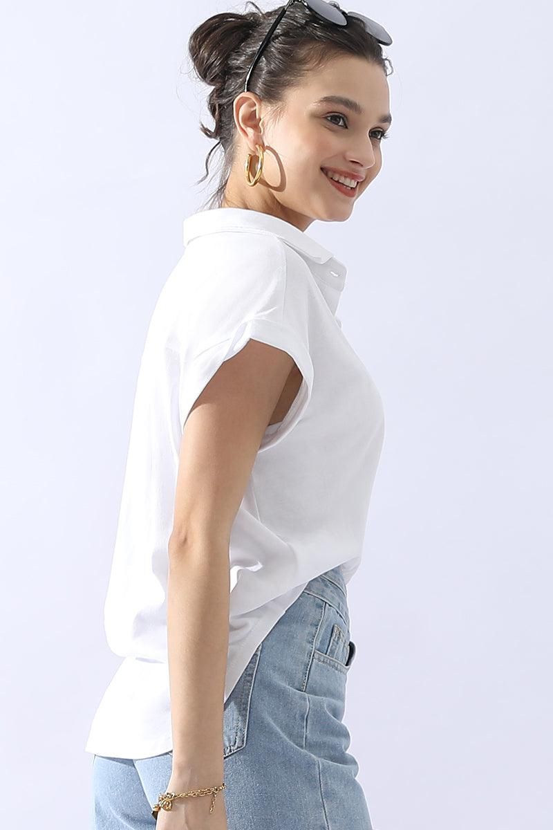 JOHNNY COLLARS BUTTON CLOSER SHORT SLEEVE TOP - Doublju