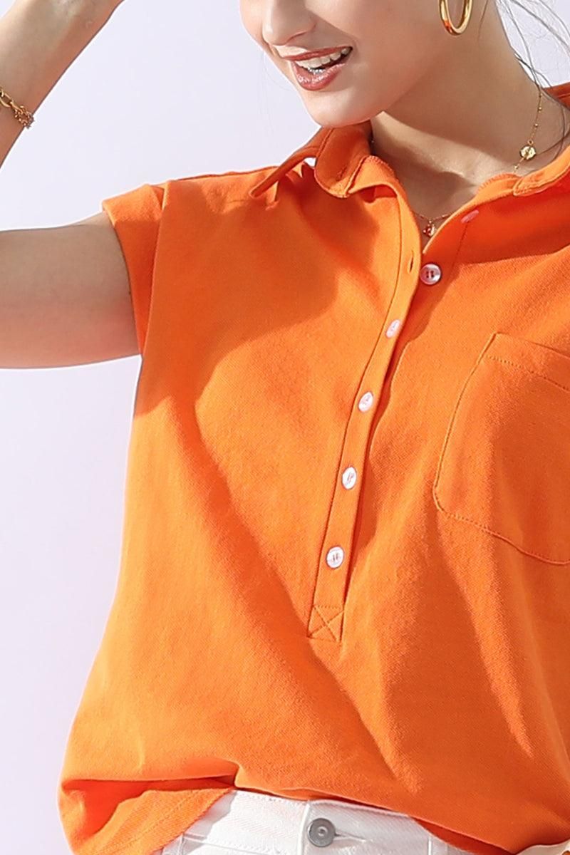 JOHNNY COLLARS BUTTON CLOSER SHORT SLEEVE TOP - Doublju