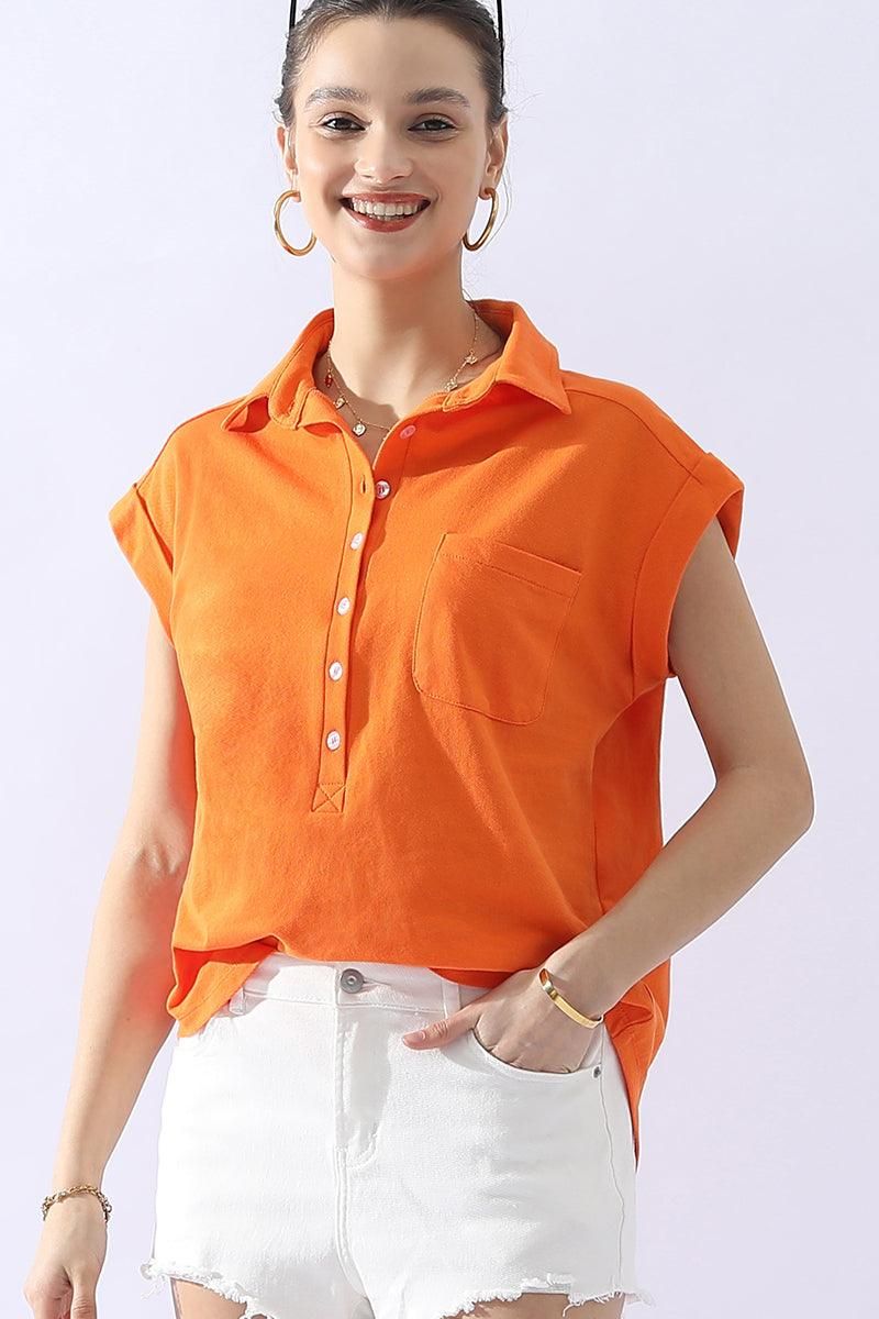 JOHNNY COLLARS BUTTON CLOSER SHORT SLEEVE TOP - Doublju