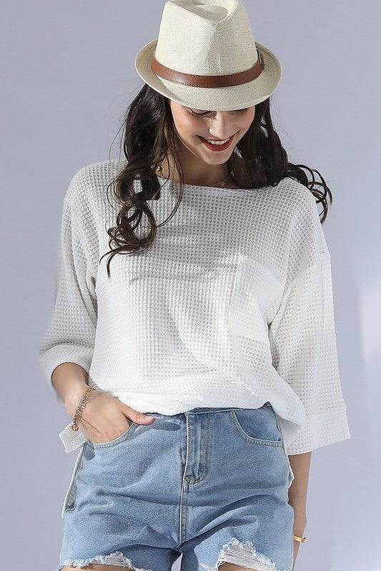 ROUND NECK ROLLED SHORT SLEEVE TUNIC TOP - Doublju