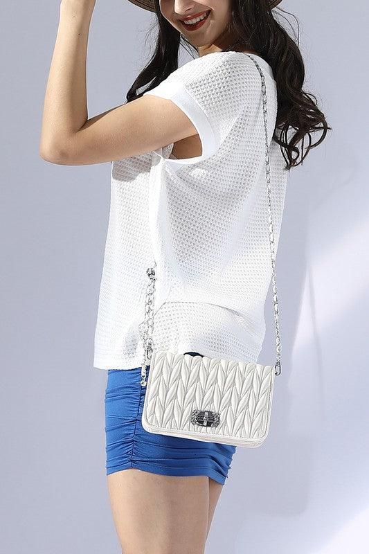 V NECK SHORT SLEEVE WAFFLE KNIT TOP - Doublju