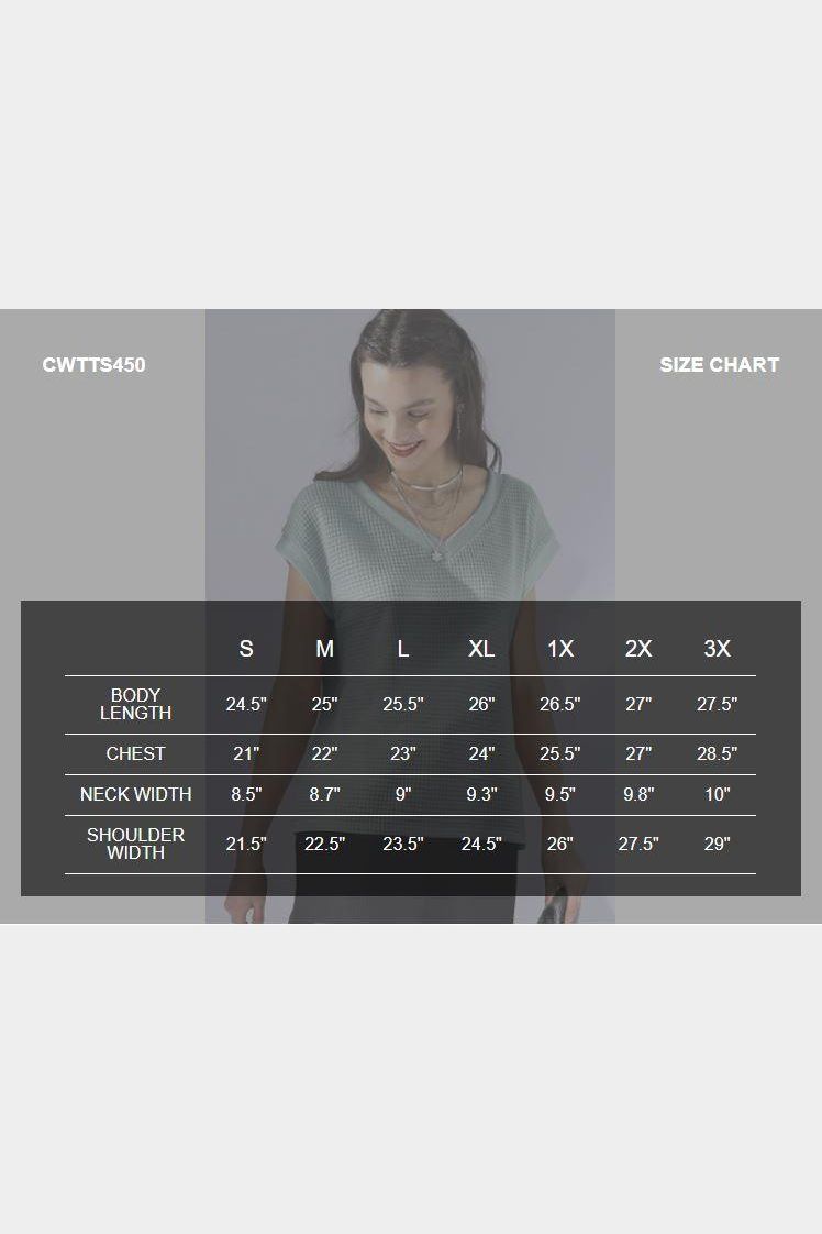 V NECK SHORT SLEEVE WAFFLE KNIT TOP - Doublju