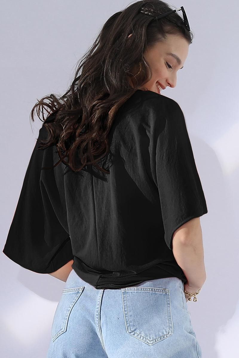 V NECK TIE UP SHORT SLEEVE CASUAL COOL TOP - Doublju