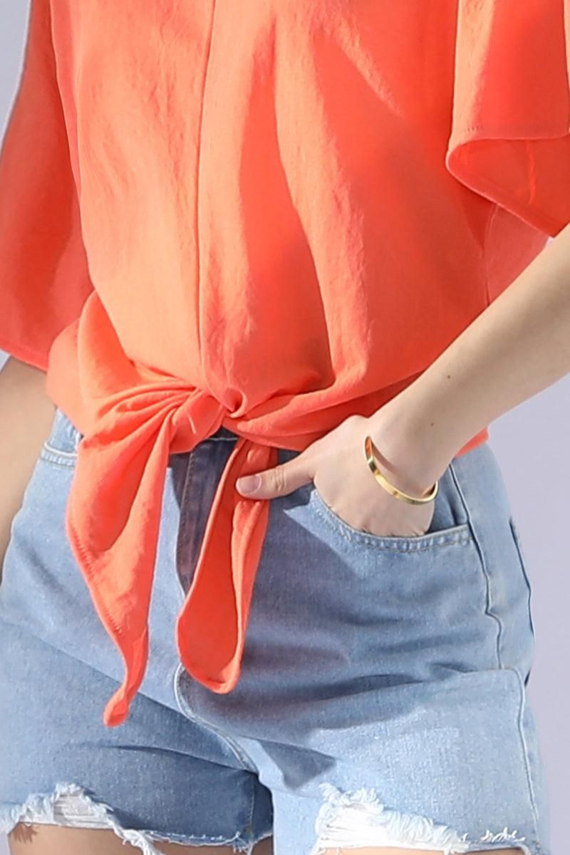 V NECK TIE UP SHORT SLEEVE CASUAL COOL TOP - Doublju