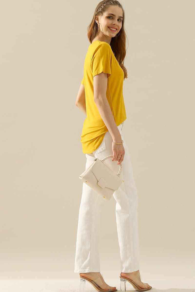 SOLID V NECK SHORT SLEEVE T SHIRT TEE SHIRTS TOPS - Doublju