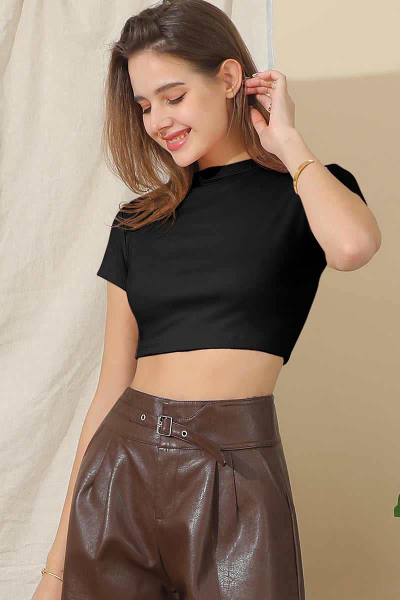 ROUND CREW NECK SHORT SLEEVE CROP TOP