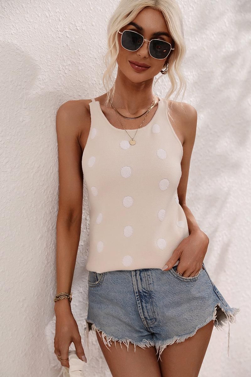 POLKA DOT PATTERNED SLEEVELESS CASUAL TOP - Doublju