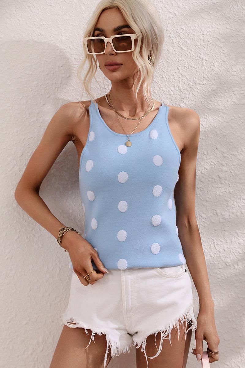 POLKA DOT PATTERNED SLEEVELESS CASUAL TOP - Doublju