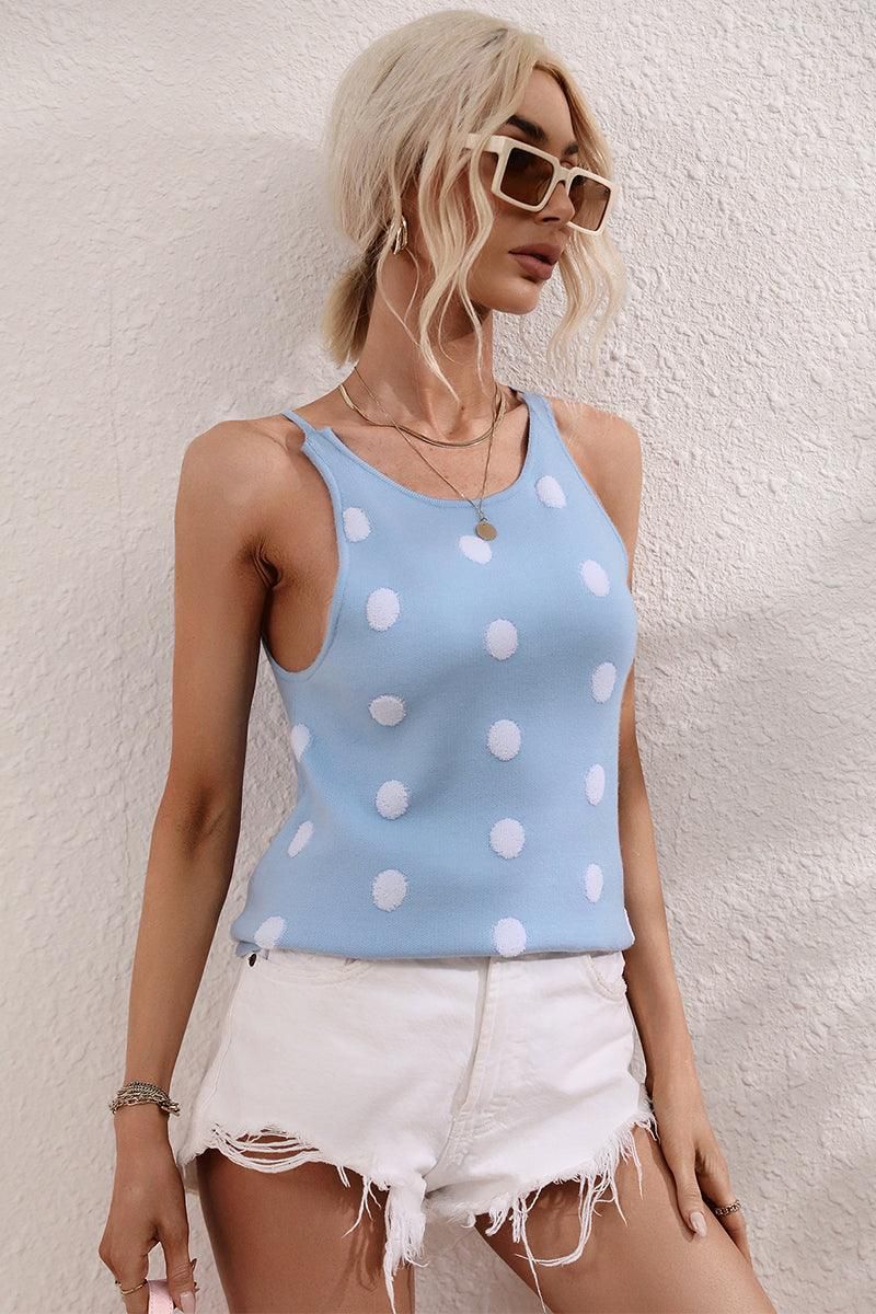 POLKA DOT PATTERNED SLEEVELESS CASUAL TOP - Doublju