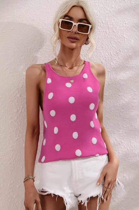 POLKA DOT PATTERNED SLEEVELESS CASUAL TOP - Doublju