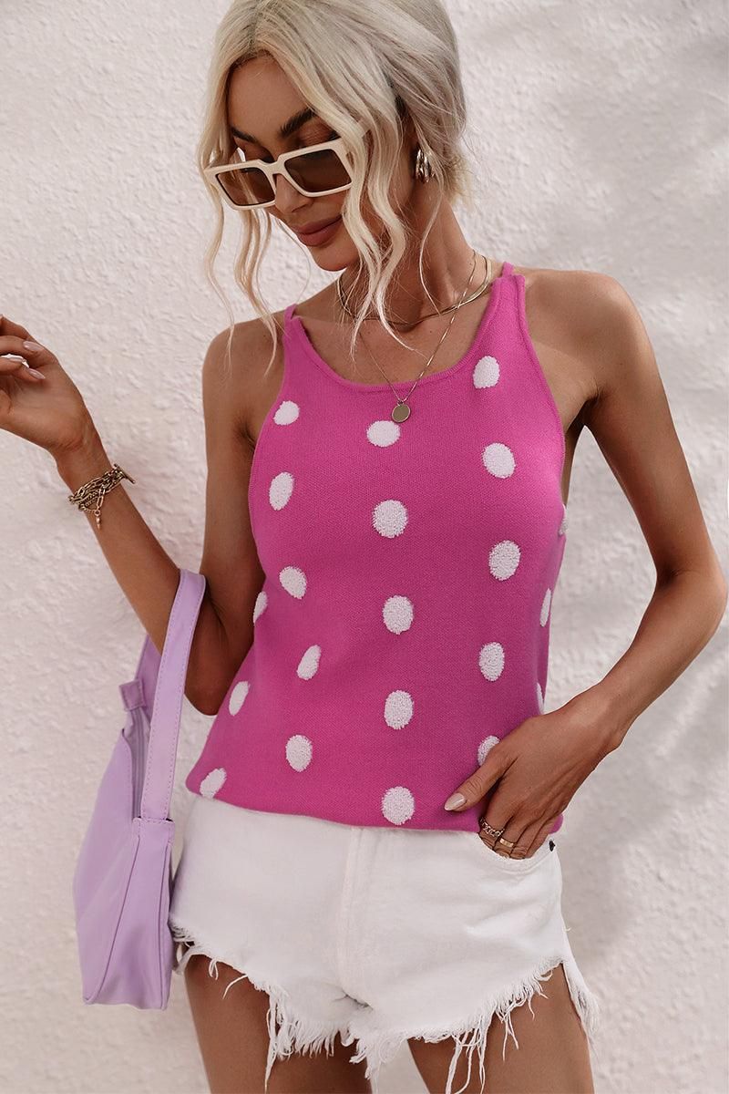 POLKA DOT PATTERNED SLEEVELESS CASUAL TOP - Doublju