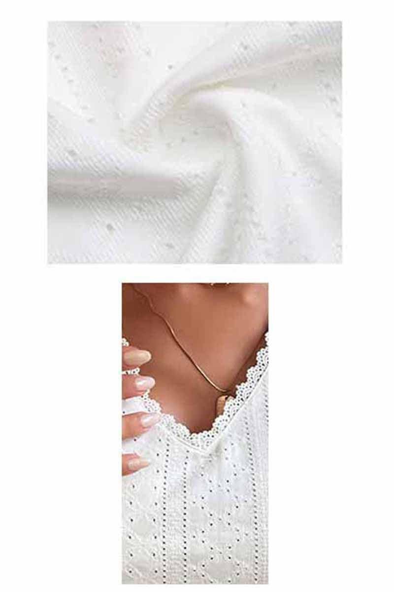 PUNCHING LACE ANGEL WINGS SLEEVE TUNIC TOP - Doublju