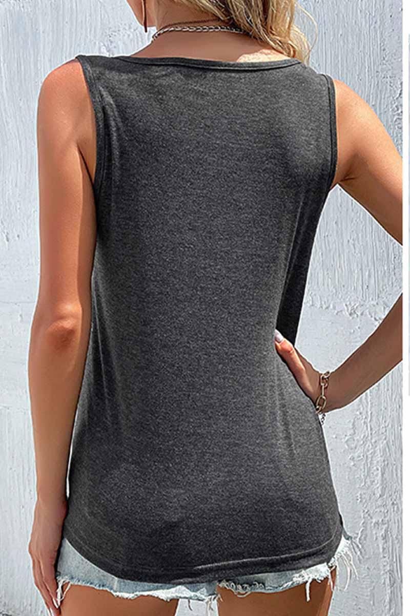 SIMPLE BUTTON POINT TWISTED SLEEVELESS TEE - Doublju