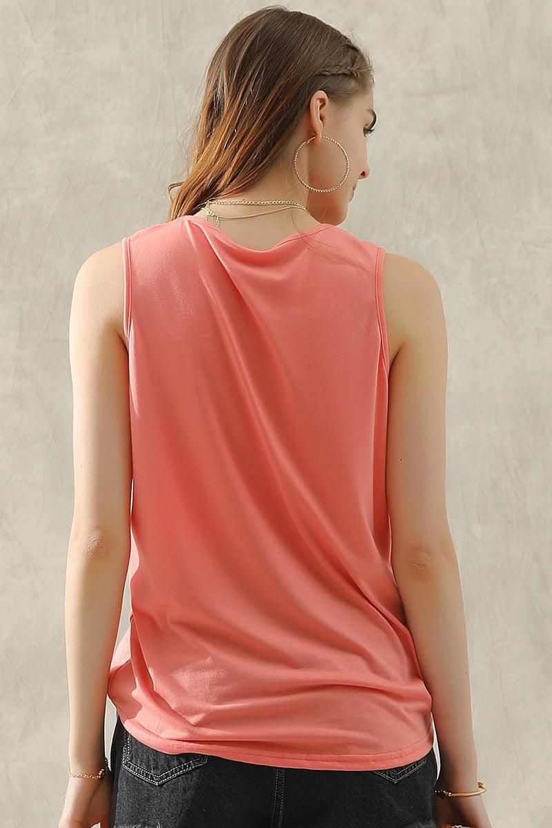 SQUARE NECK WRINKLED CHEST SLEEVELESS TOP - Doublju